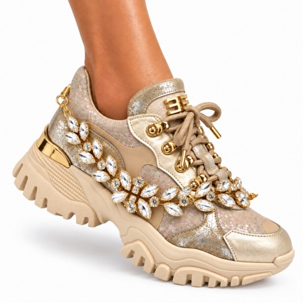 Caroline Nude Gold Crystal